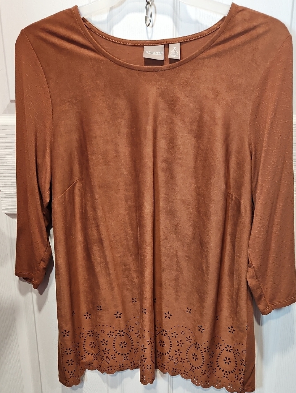 Chico's Rust Brown Laser-Cut Hem Top